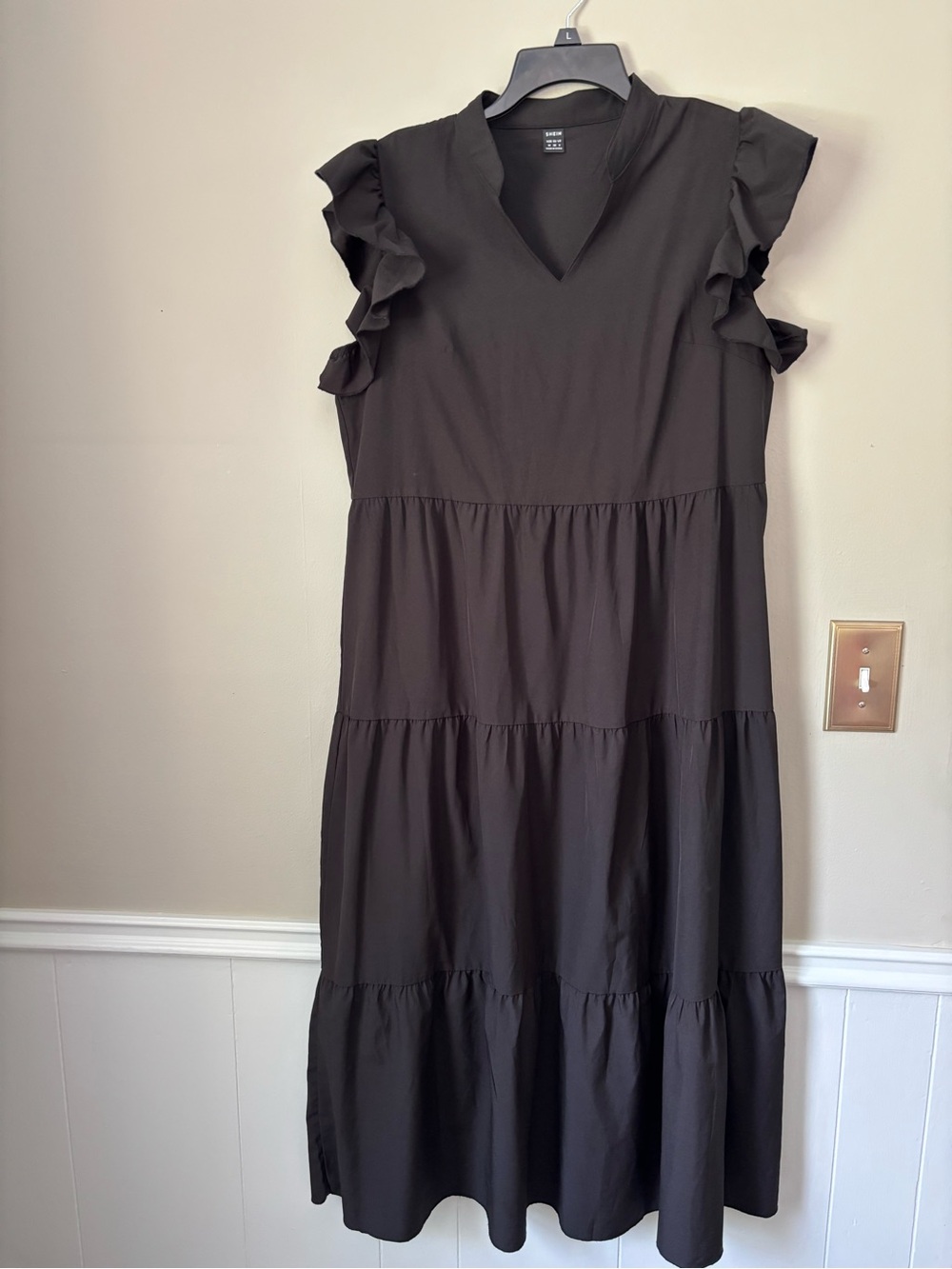 SHEIN Black Ruffle Sleeve Tiered Maxi Dress